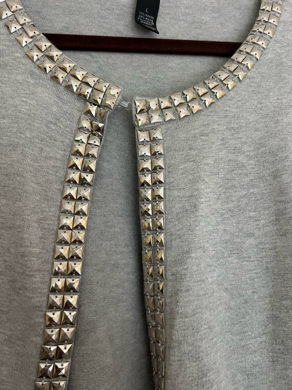 INC International Concepts Gray Sweatshirt with Silver Pyramid Stud Trim